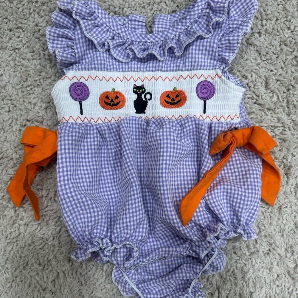 Boutique smocked Purple and Orange Halloween bubble